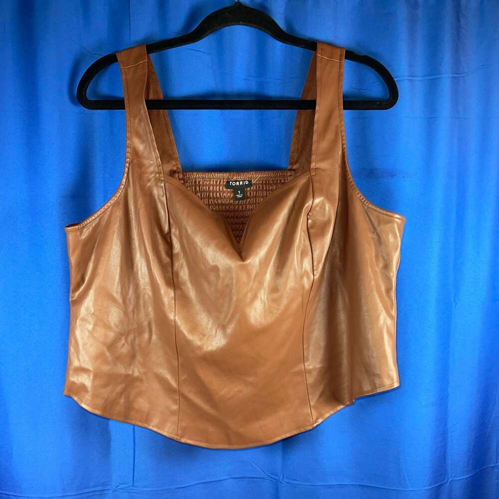 1X - Torrid Brown Faux Leather Cropped Tank Corset Style Top